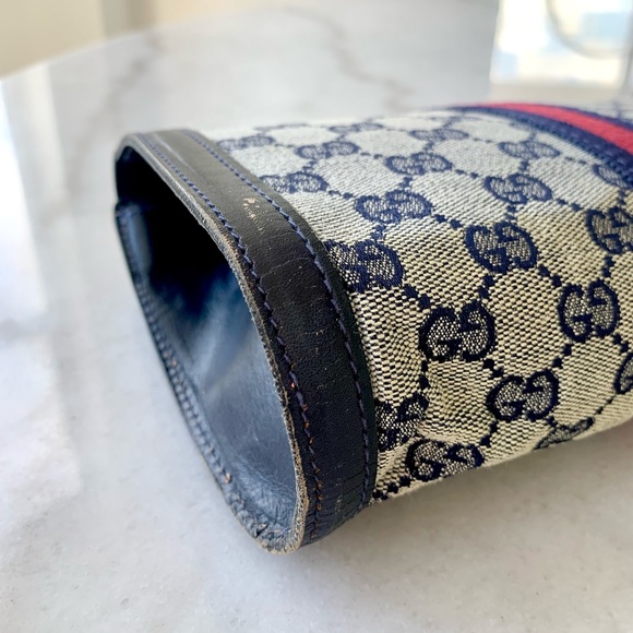Authentic Rare Gucci Sherry Line Vintage Navy GG Clutch - Picture 9 of 10